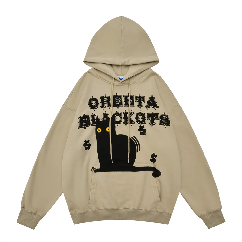 

2022 Harajuku Streetwear Hoodie Sweatshirt Black Cat Graphic Hoodie Loose Cotton Autumn Men Hooded Pullover Hip Hop Sweat Shirt