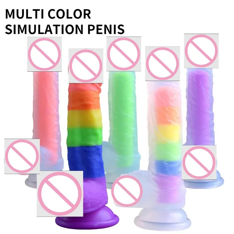 Realistic Dildo Suction Cup Rainbow Five-color Extra-large Extra-thick Dildo Fake Cock Vaginal Masturbator Female Couple Sex Toy