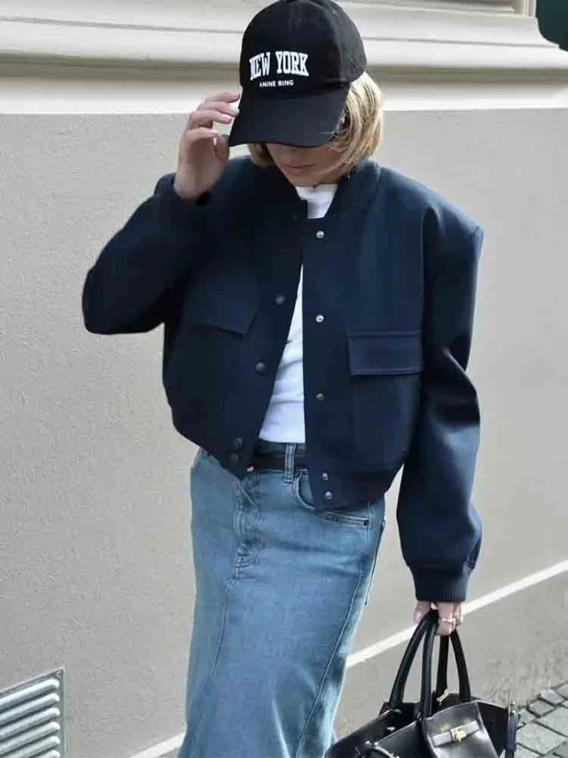 2023 New  Women's Bomber Jacket Fashion with Pockets Spring Jackets Coat Vintage Long Sleeve Casual New In Outerwears Chic Tops