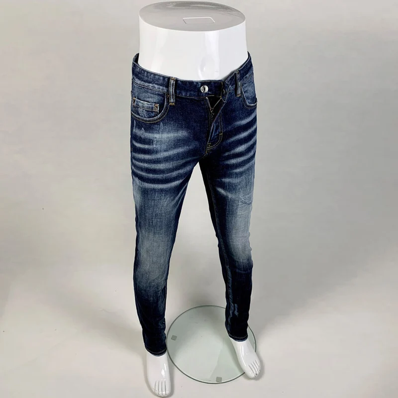 Newly Designer Fashion Men Jeans High Quality Retro Blue Stretch Slim Fit Ripped Jeans Men Brand Vintage Denim Pants Hombre