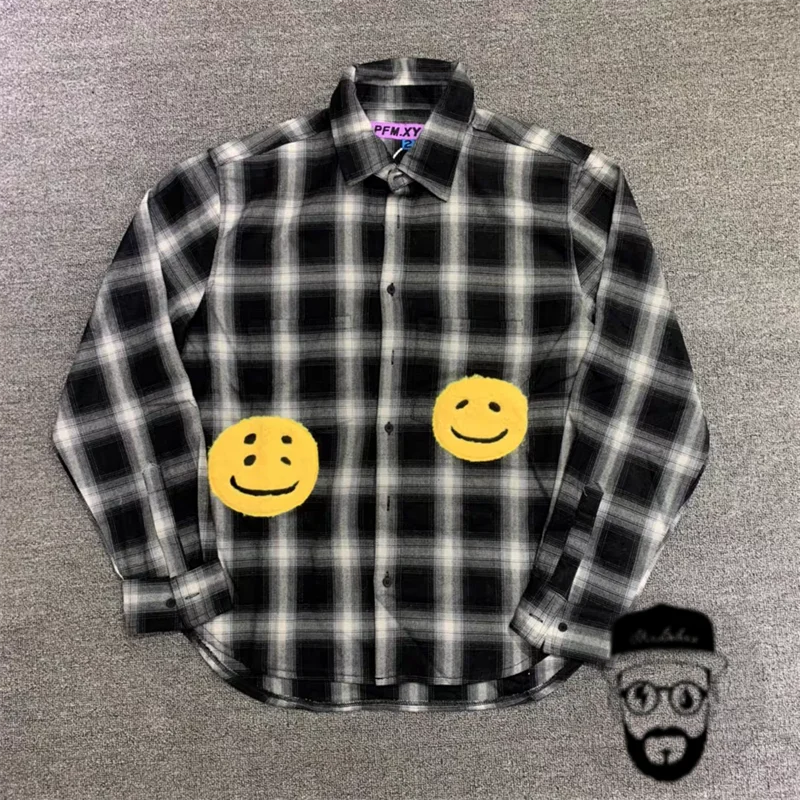 Free shipping Kanye pure cotton plaid CPFM XYZ Long sleeved Shirt Casual Loose Men's Shirt