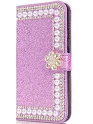 Sparkling Glitter Wallet Phone Case with Card Holder Slots - Galaxy A05S (PURPLE)