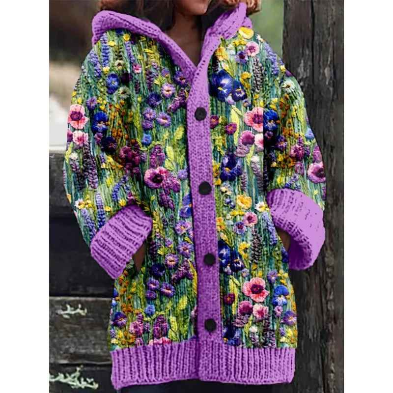 2024 Knitted Sweater Cardigan Cat Print O-neck Long Sleeve Jumpers Warm Fashion Women Casual Cardigan Autumn Winter Sweater 5