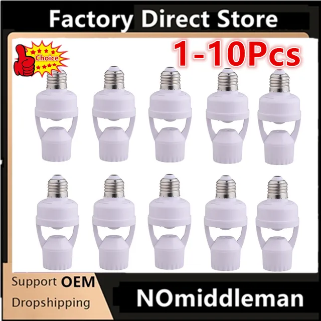 1-10 ชิ้น ขั้วหลอดไฟอัจฉริยะพร้อมเซ็นเซอร์ตรวจจับความเคลื่อนไหว E27 อะแดปเตอร์เซ็นเซอร์ PIR ตัวแปลงฐานหลอดไฟ สวิตช์ LED อัตโนมัติ AC 30W 1