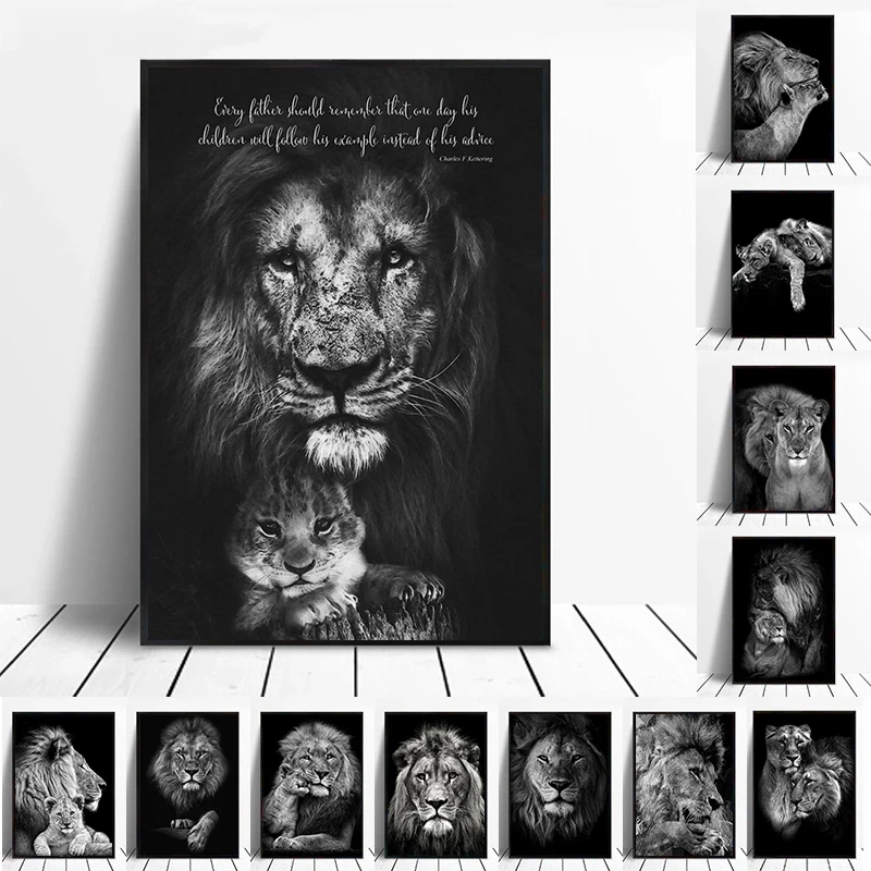 

Modern Black White Animals Canvas Paintings Lions Posters and Prints Wall Art Pictures for Living Room Wall Decoration Cuadros