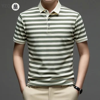 Polo a Righe da Uomo per Business Casual, Manica Corta, Traspirante, in Maglia Waffle, Classico Estivo