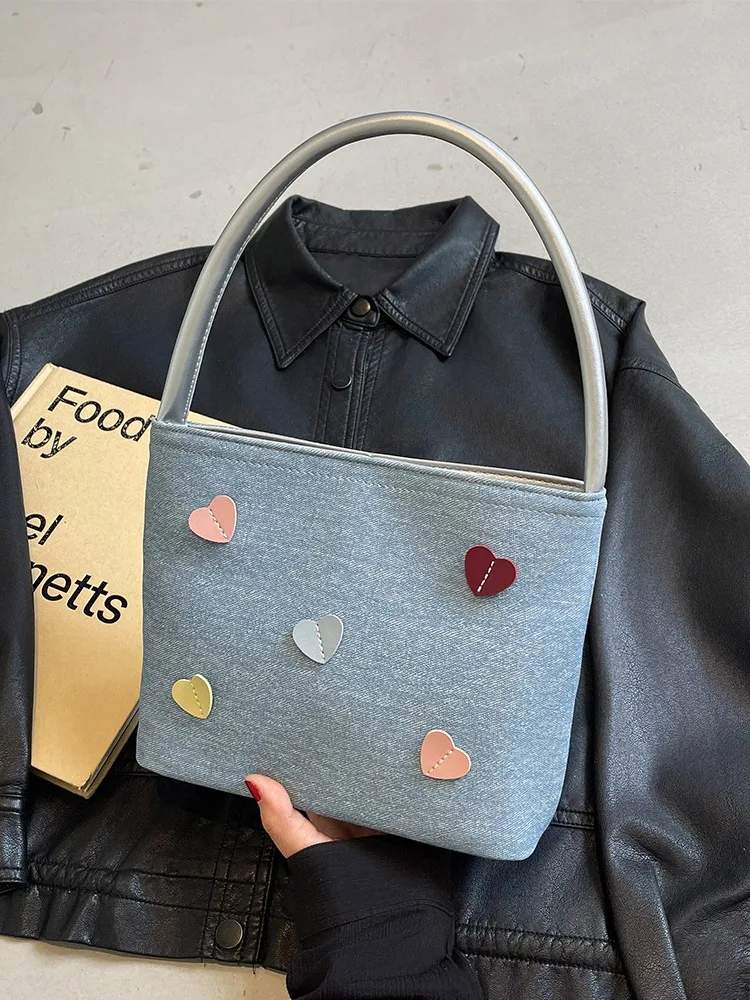 

Casual Bag Women's 2024 New Fashion Shoulder Bag Summer White Blue Underarm Bag Commuter Bucket Solid Color Canvas