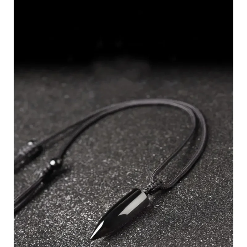 Natural Obsidian Bullet Pendant Rope Chain Men Necklace Fashion Pendant Punk Rock Style Men Jewelry
