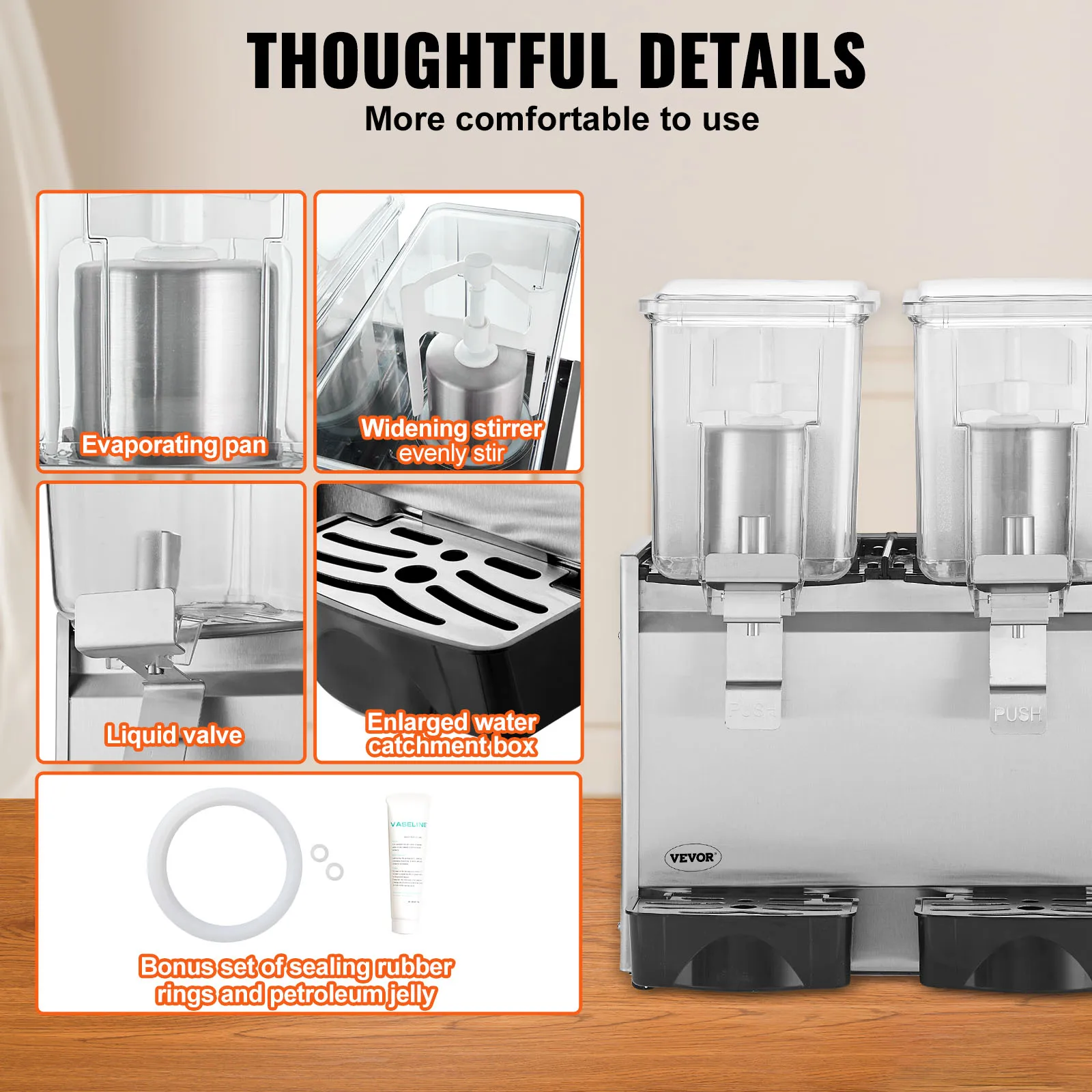 VEVOR 2 3 Tanks Commercial Beverage Dispenser Ice Tea Drink Machine 304 Stainless Steel Juice Dispenser for Restaurant 5
