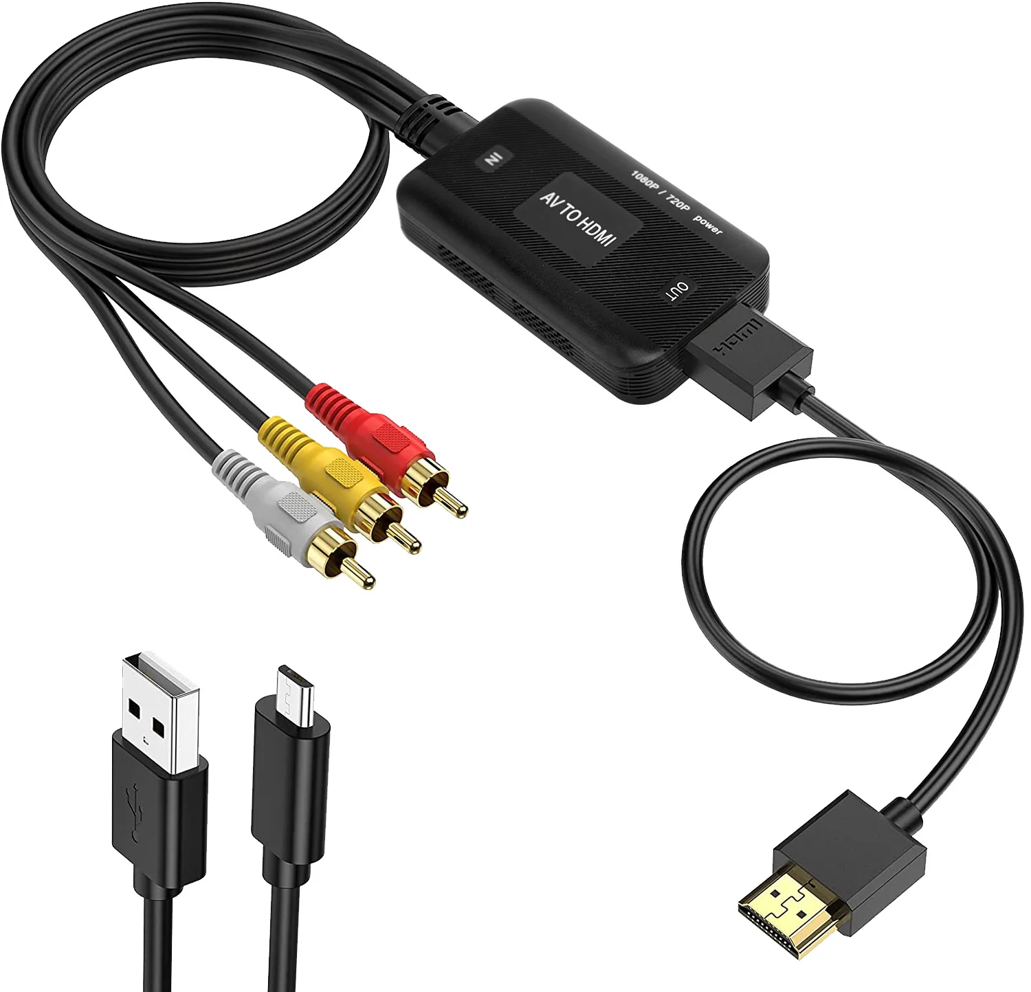 Convertitore Da Av A Hdmi 1080P Per Lettori Dvd Tv/Pc/N64/Wii/Ps1/Ps2/Ps3/Stb/Xbox/Vhs/Vcr/Blue-Ray, Con Cavi Rca E Hdmi