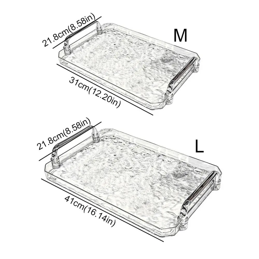 Water Ripple Luxurious Storage Tray Transparent Decorative Tea Cup Tray Household with Handle Rectangular Service Tray 6