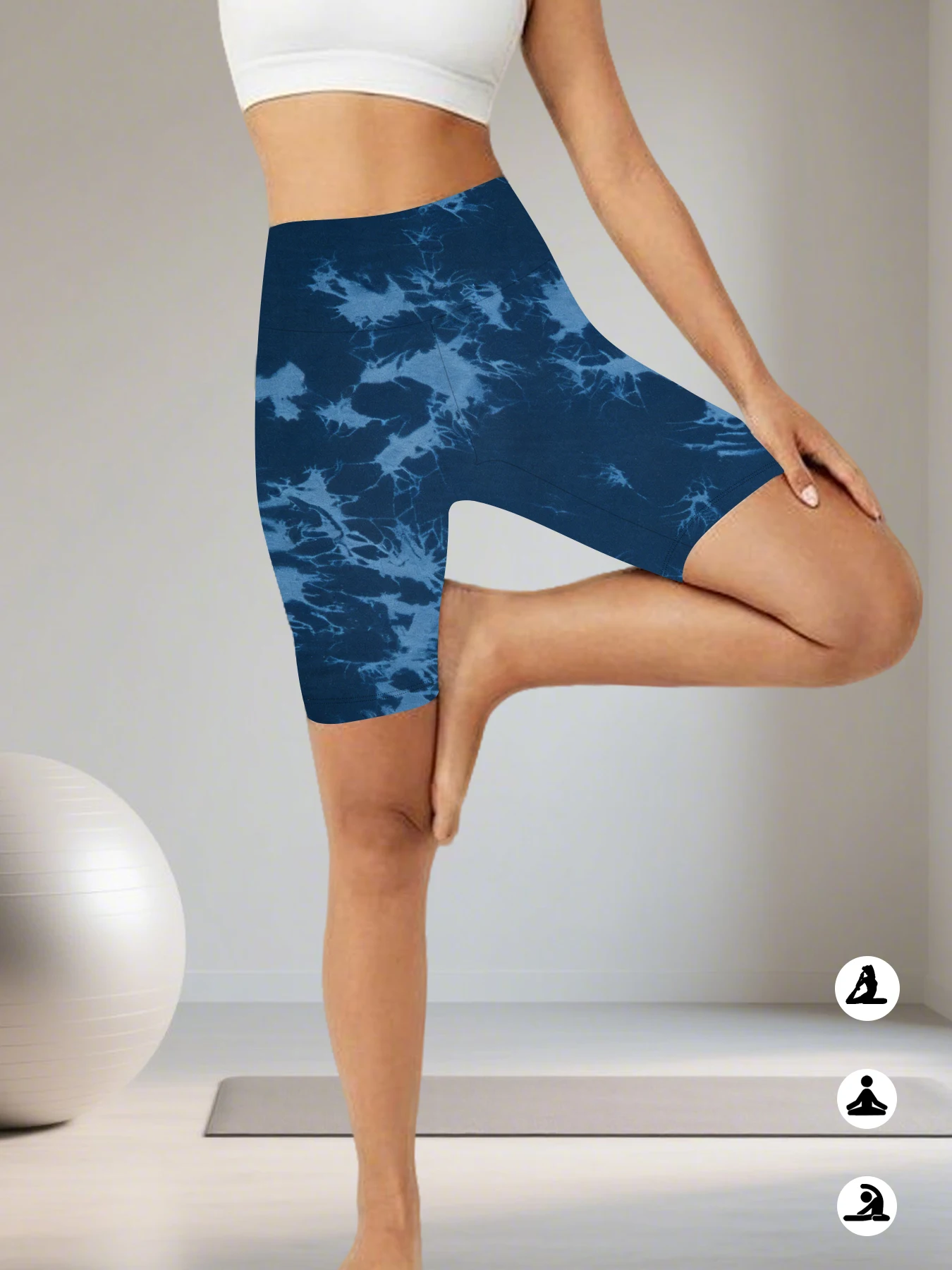 Superweiche, hochtaillierte Tie-Dye-Sport-Biker-Shorts für Damen, Blickdichte Lauf-, Yoga-, Fitness-Shorts – Detail 8