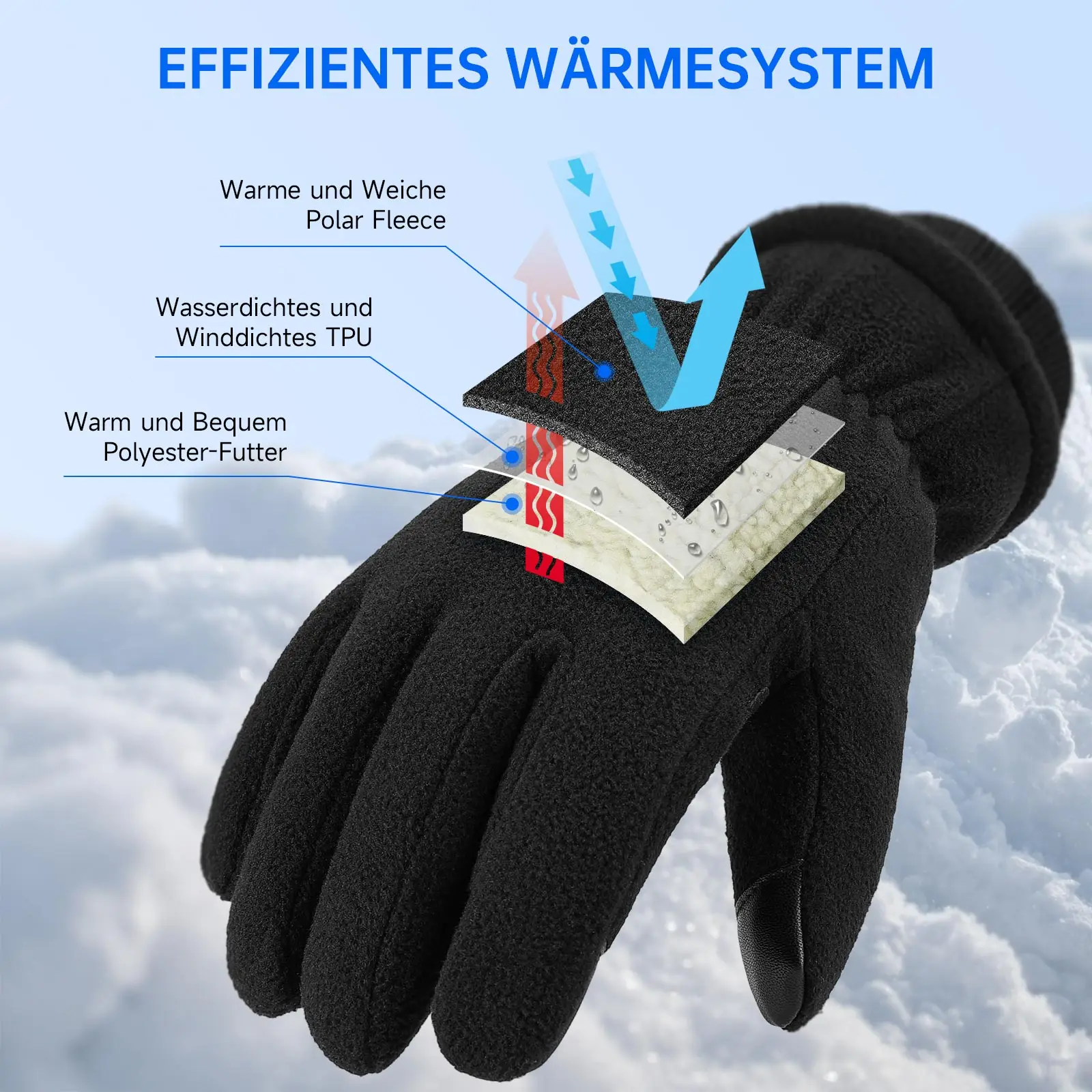 OZERO New Winter Warm Full Finger skiing Gloves Touchscreen