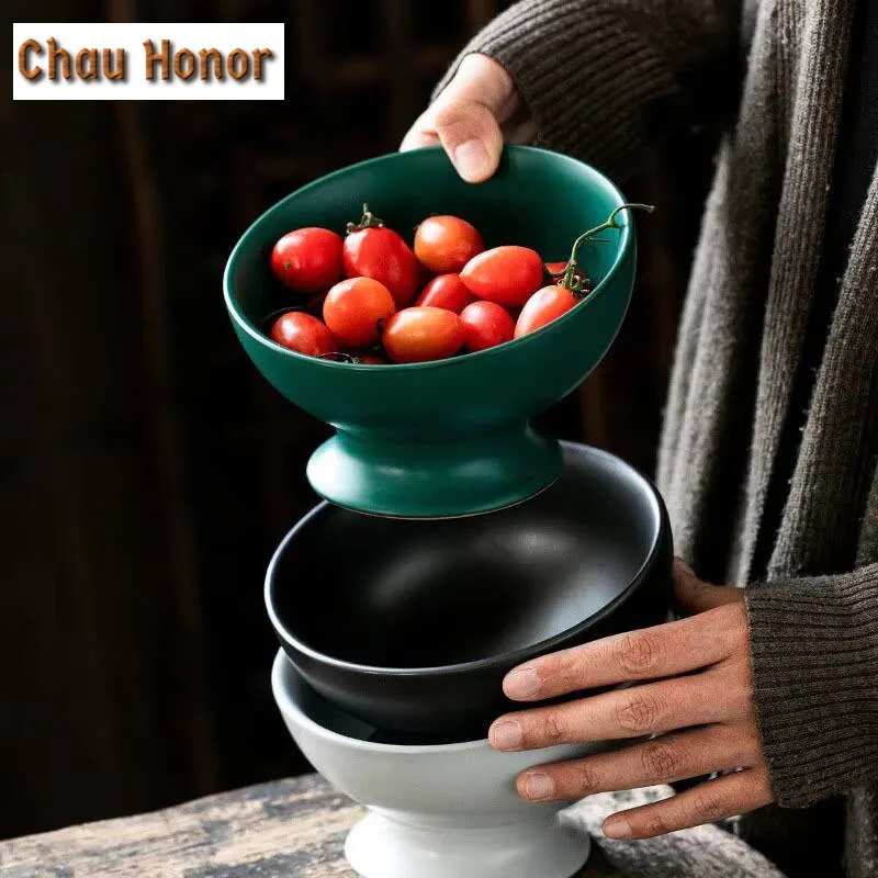 Japanese Style Turquoise Coarse Ceramic Creativity Tall Feet Plate Modern Nut Snack Dishes Coffee Table Desktop Dessert Plates