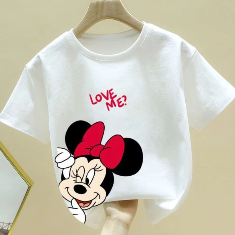 Minnie Printing T-shirt Babies Girls O-neck Bottoming Shirt Fashion Simple Cute Short Sleeve Tops Child Cartoon Clothes 2