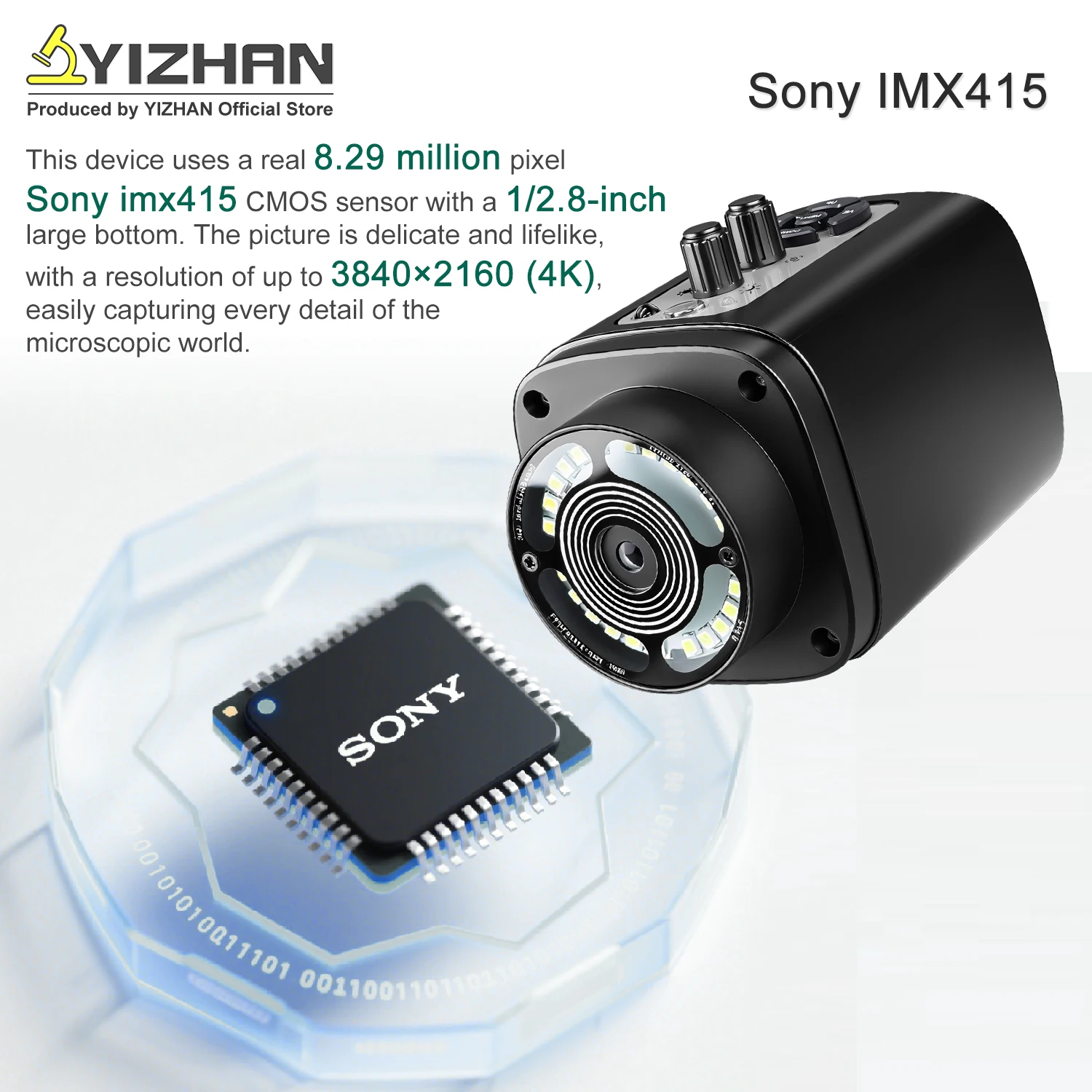 3IN1 무제한 시각 범위 전자 디지털 현미경 카메라 4K HDMI USB Imx415 160x 렌즈 + 조명 3840×2160 원격 제어
