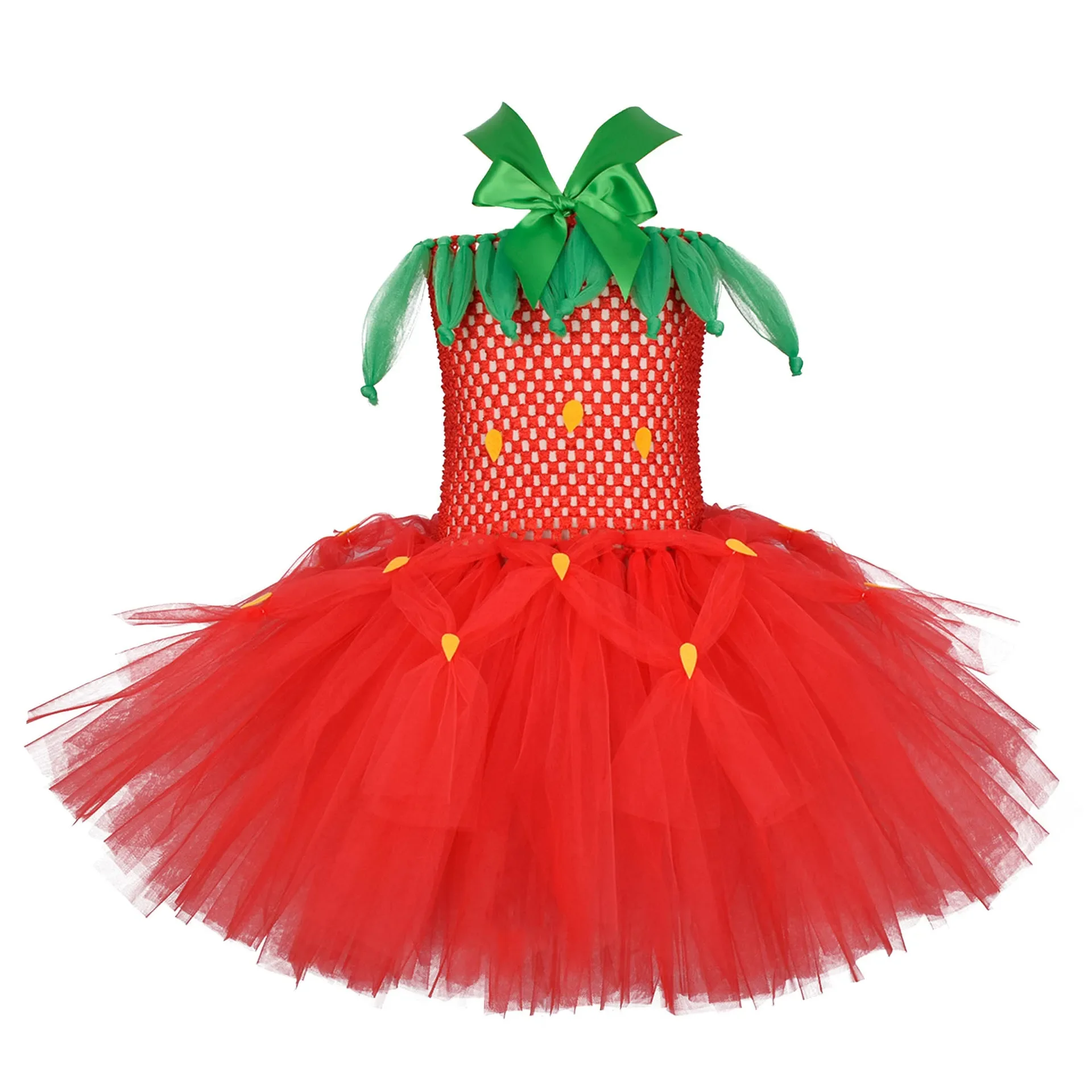 Cosplay Costume Kids Girls Dress Red Green Strawberry Girls Tutu Dress Infant Baby 1st Birthday Party Photography Prop Dresses Kids Carnival Performance Costumes