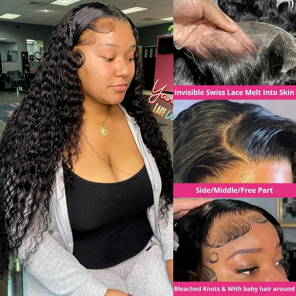 13x4 13x6 HD Lace Frontal Human Remy Hair Wig 30 38 Inch Curly Brazilian for Women 250 Density Deep Wave human hair wig