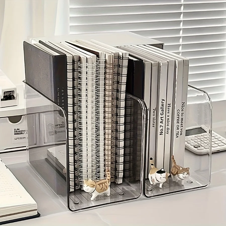 Clear Acrylic Bookends for Desk Office Book Storage Organizer - Image 2