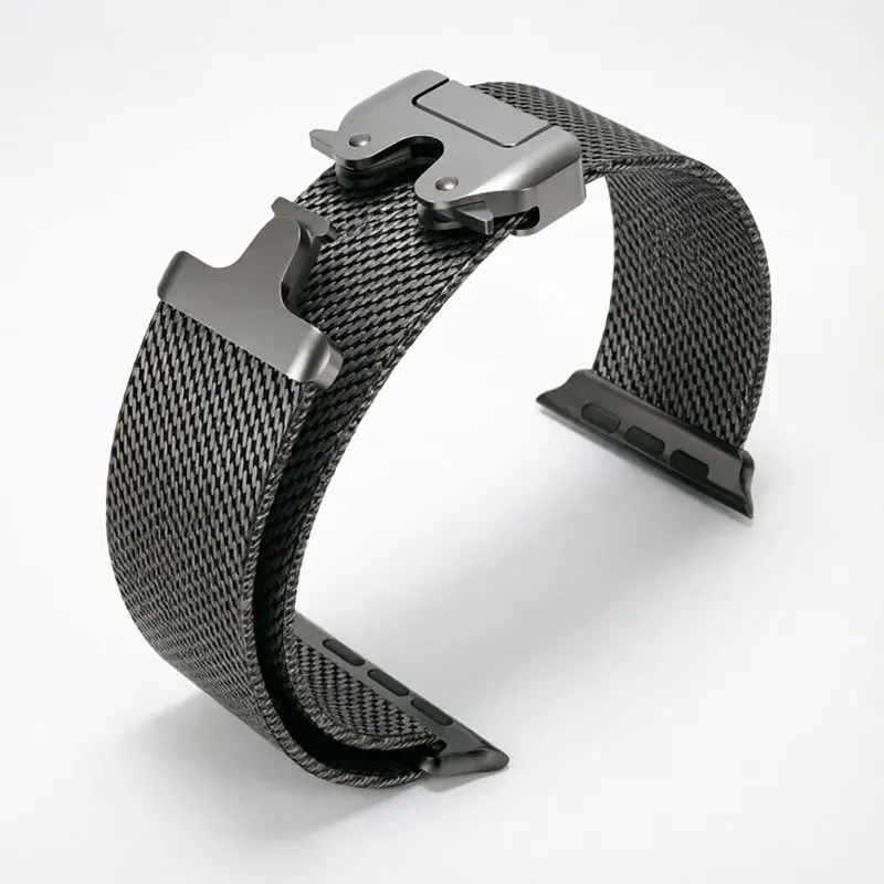 Titanium Milanese Loop Strap with Parachute Buckle in Natural Finish
