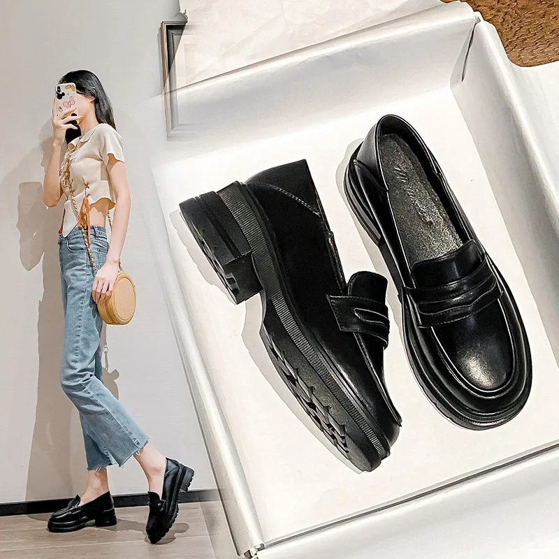 

Туфли женские демисезонные в британском стиле, туфли дерби, плоская подошва, лоферы, без застежки, круглый носок, клоги, мягкая обувь на платформе