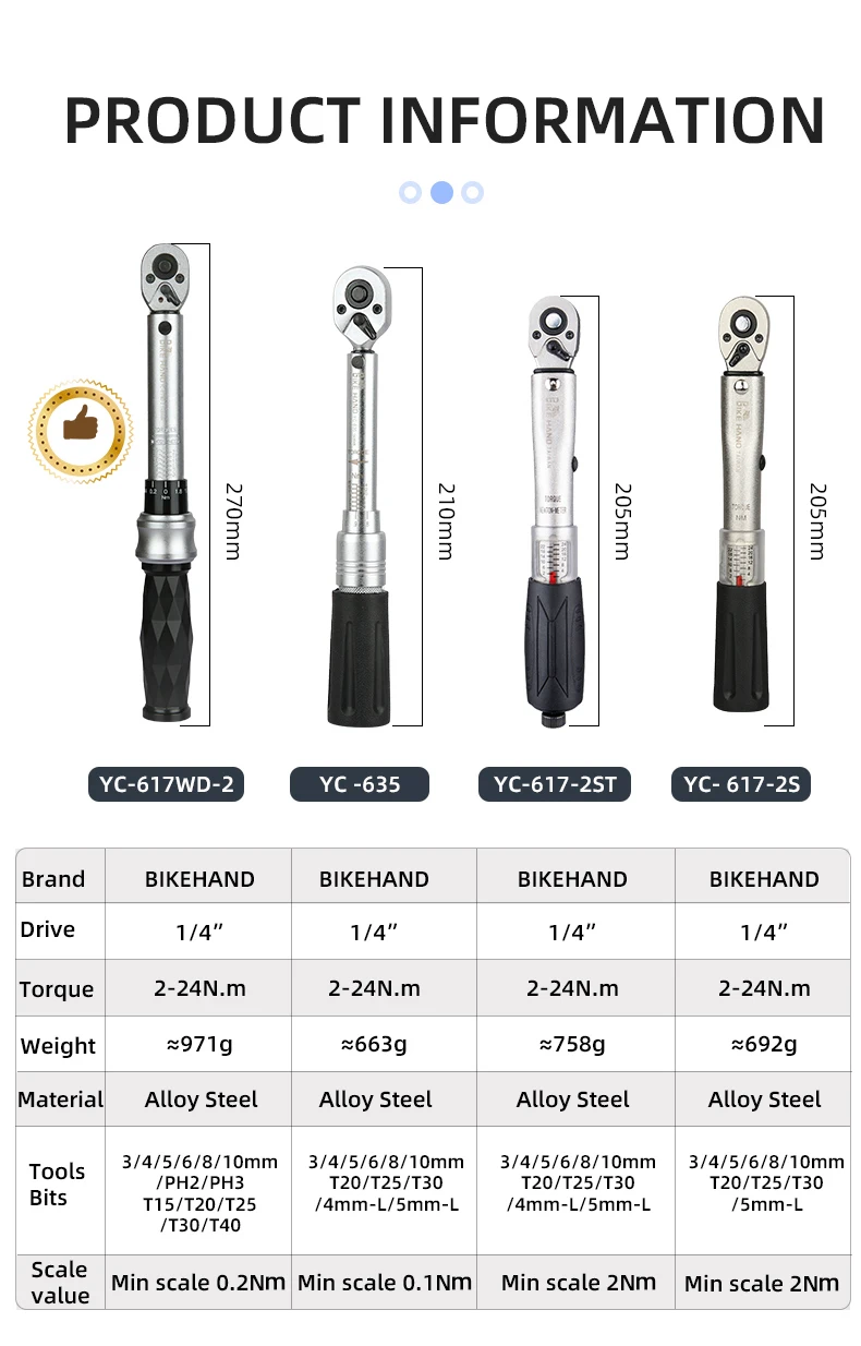 BIKEHAND Professional Torque Wrench Set 1/4'' Drive Bicycle T20/25/30 Allen Key Tool Socket Spanner Kit Motorcycle Repair Tool