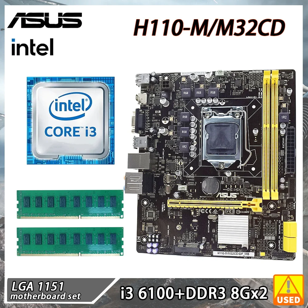 

ASUS H110-M/M32CD+i3 6100 Motherboard Kit suitable for offic LGA 1151 DDR3 Intel H110 Chipset Support Core i3 i5 i7 16GB M-ATX