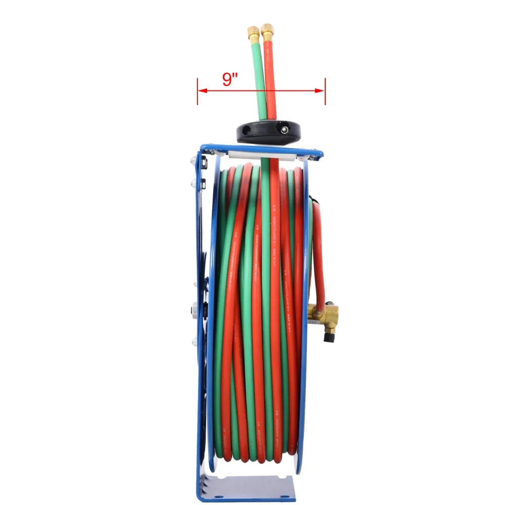 Welding Hose Reel Retractable 1/4 Inch x 100 Foot Twin Oxygen Acetylene Rubber Hoses