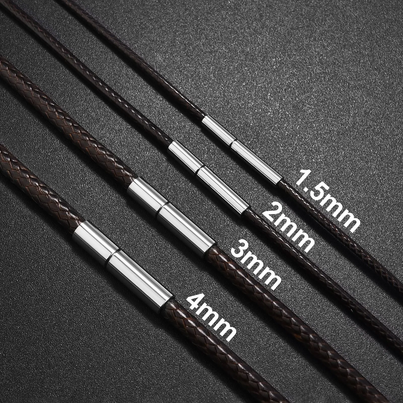 Elegant Black Brown Leather Bracelet Cord with Stainless Steel Clasp