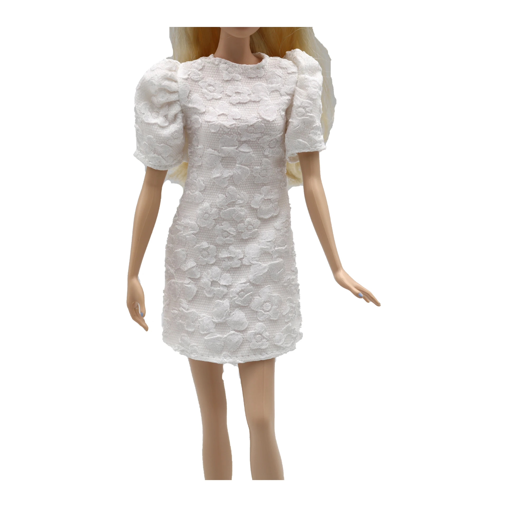 New 30cm 1/6 elegant Puff sleeves embossed dress Daily Wear Accessories Clothes for Barbies doll 4