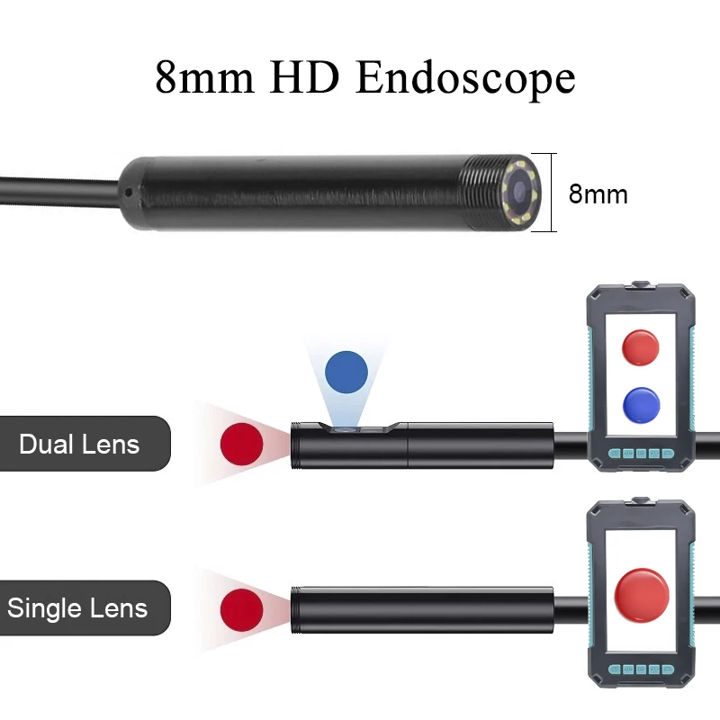 Industrial Endoscope Camera 4.3" Screen 8mm Single & Dual Lens IP68 Waterproof LED Borescope Rigid Cable for Pipe Inspection inspection camera mini endoscope camera