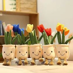 Simulación de plantas de tulipán para niños, juguetes de peluche para decoración de habitación, almohada de flores en maceta creativa, muñeco suave, regalo de cumpleaños, 35cm