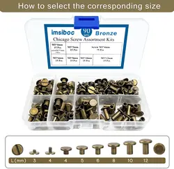 Versatile Chicago Screws Kit - 6 Sizes of Round Flat Head Leather Rivets for DIY Crafting and Bookbinding (Antique Copper)