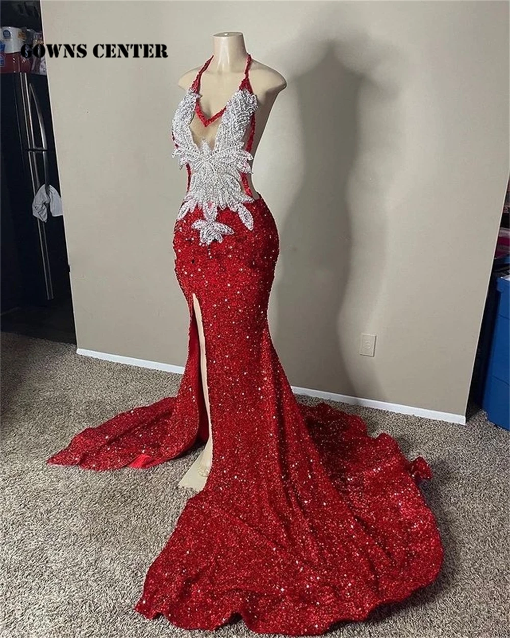 Red And Silver Prom Dress