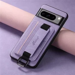 Luxury Business Leather Wallet Case with Wrist Strap and Card Holder - Google Pixel 8 Pro (Purple)