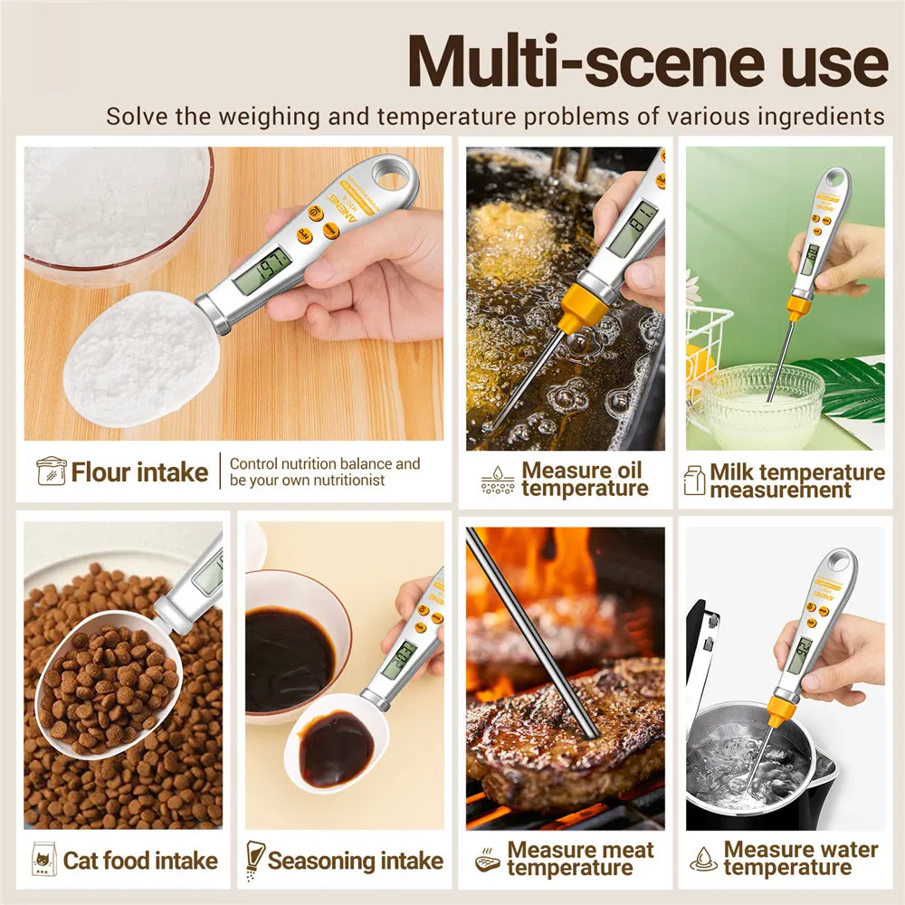 Electronic kitchen scale Electronic scale Electronic measuring spoon Kitchen measuring spoons Measuring spoon set 2 in 1 Electronic Kitchen Scale LCD Digital Measuring Food Flour Digital Spoon Coffee Scale Mini Thermometer Kitchen Tool
