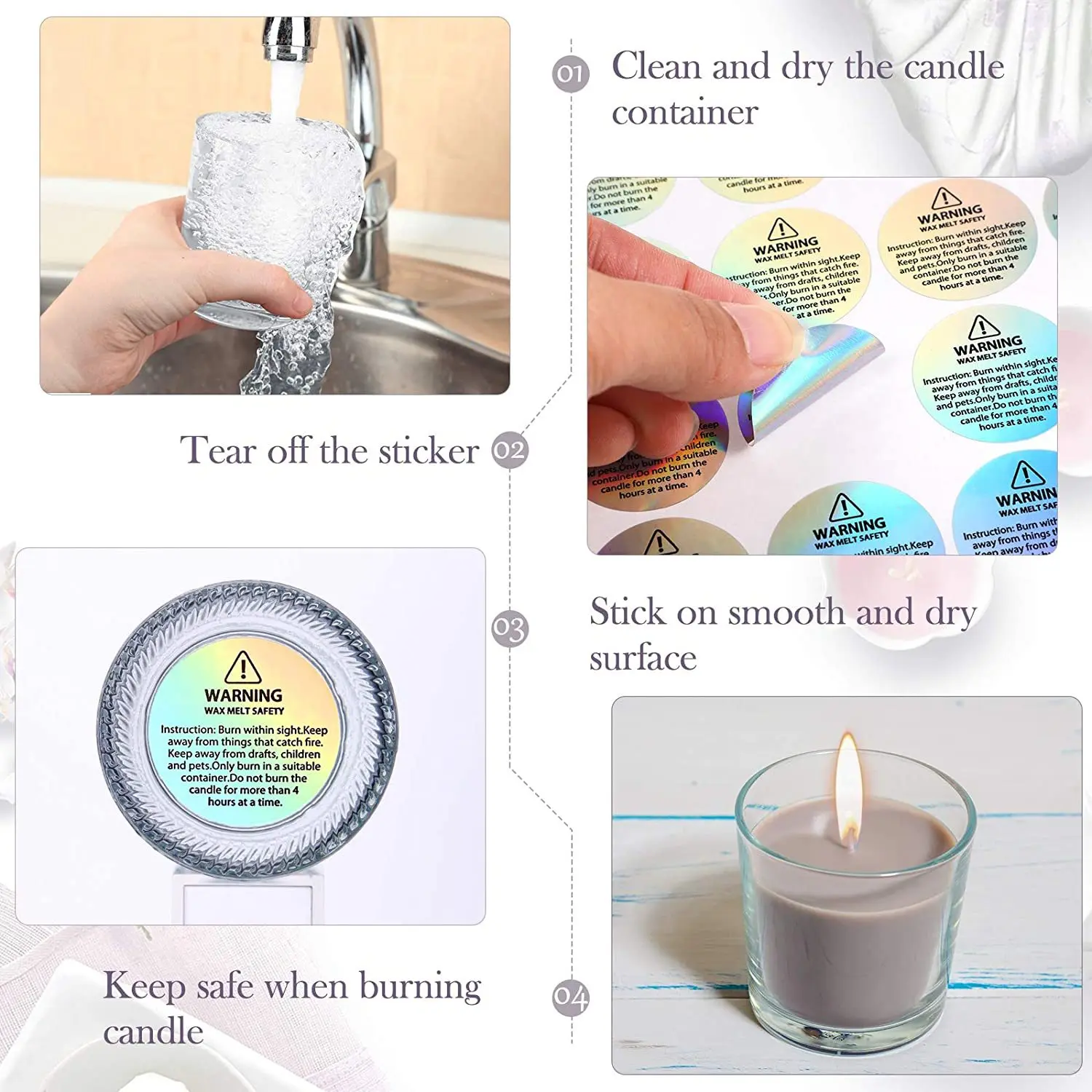  1500 Pcs Candle Warning Labels,1.5inch Candle Jar Container  Stickers, Candle Safety Stickers for Candle Making DIY Candle Jars