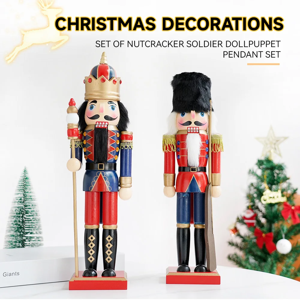 

38CM Nutcracker Soldier Puppet Statue Wooden Handicraft Nutcracker Doll Pendant Desktop Ornament Christmas New Year Decoration