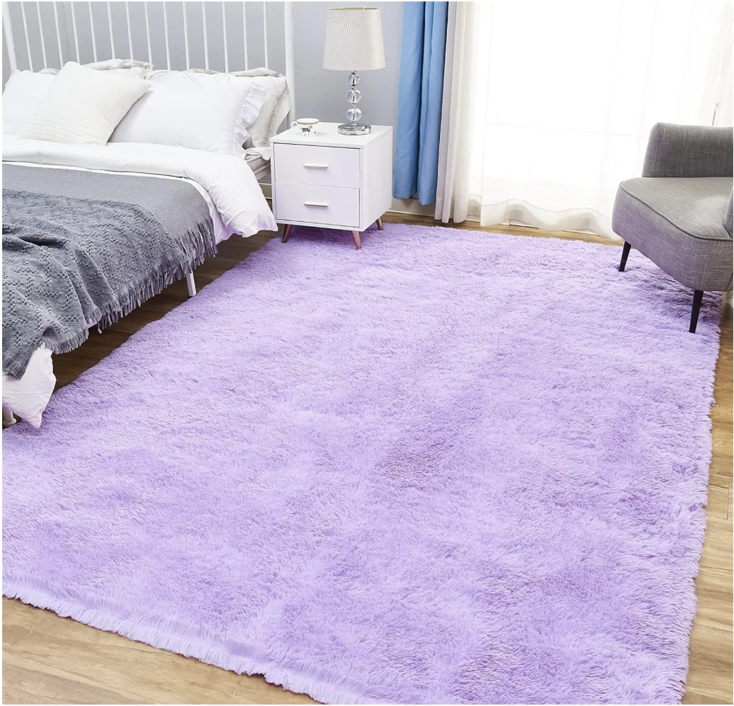 Rugs for Living Room, Purple Rugs for Bedroom, Large Fluffy Area Rugs Clearance for Playroom Soft Modern Shag Rugs Cute Carpet