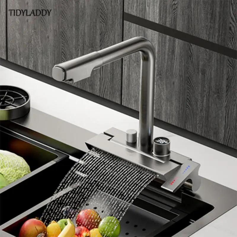 Luxury Waterfall Kitchen Faucets Pull Out Kitchen Sink Water Tap Hot Cold Mixer Rotation Tap Kitchen Novel Kitchen Accessorie