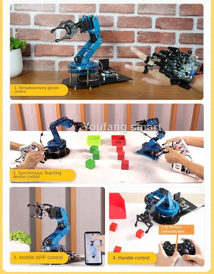 STM32 로봇 DIY 키트 프로그래밍 가능한 로봇용 기계식 암, PS2, 체성감각 장갑, 티치 펜던트, 금속 합금, 6 DOF 로봇 암