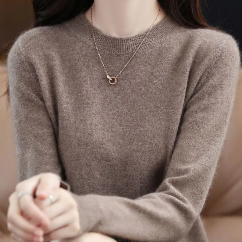 thumbnail image 1 of Suéteres de otoño e invierno para mujer, jerseys de punto ajustados con cuello redondo, ropa interior de color liso, suéter femenino, camisetas casuales, 1 of 5