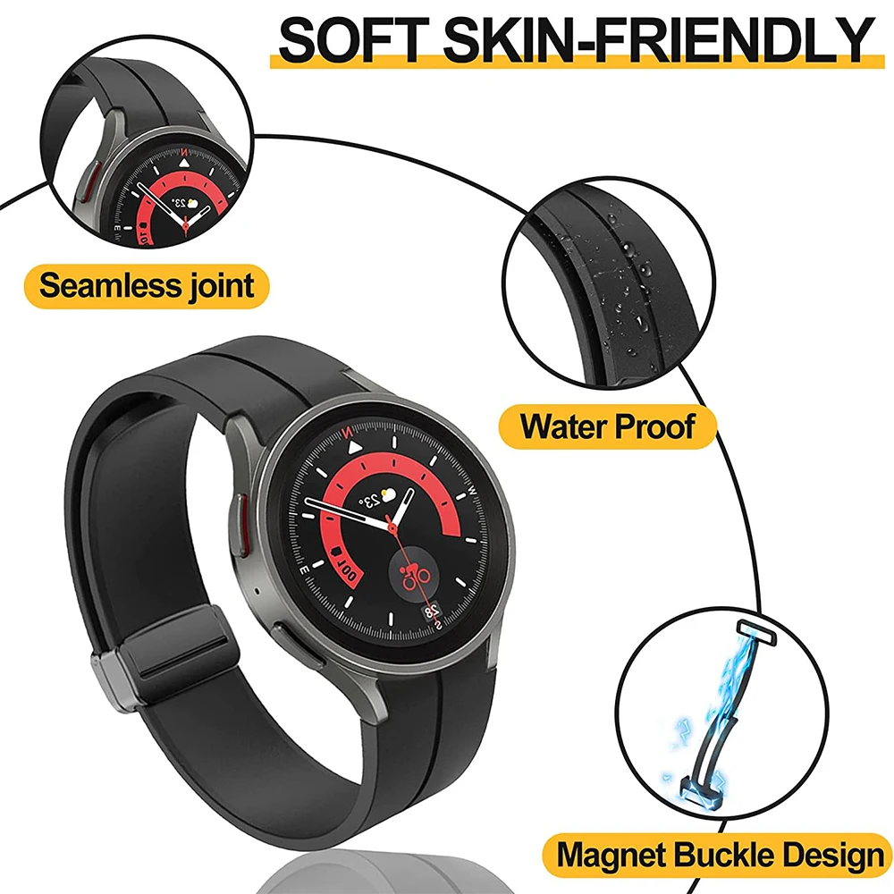 Silicone Strap+Case for Samsung Galaxy Watch 5 Pro 45mm Magnetic Band PC Case for Galaxy Watch 5 40mm 44mm Watch 4 40/44mm Cover