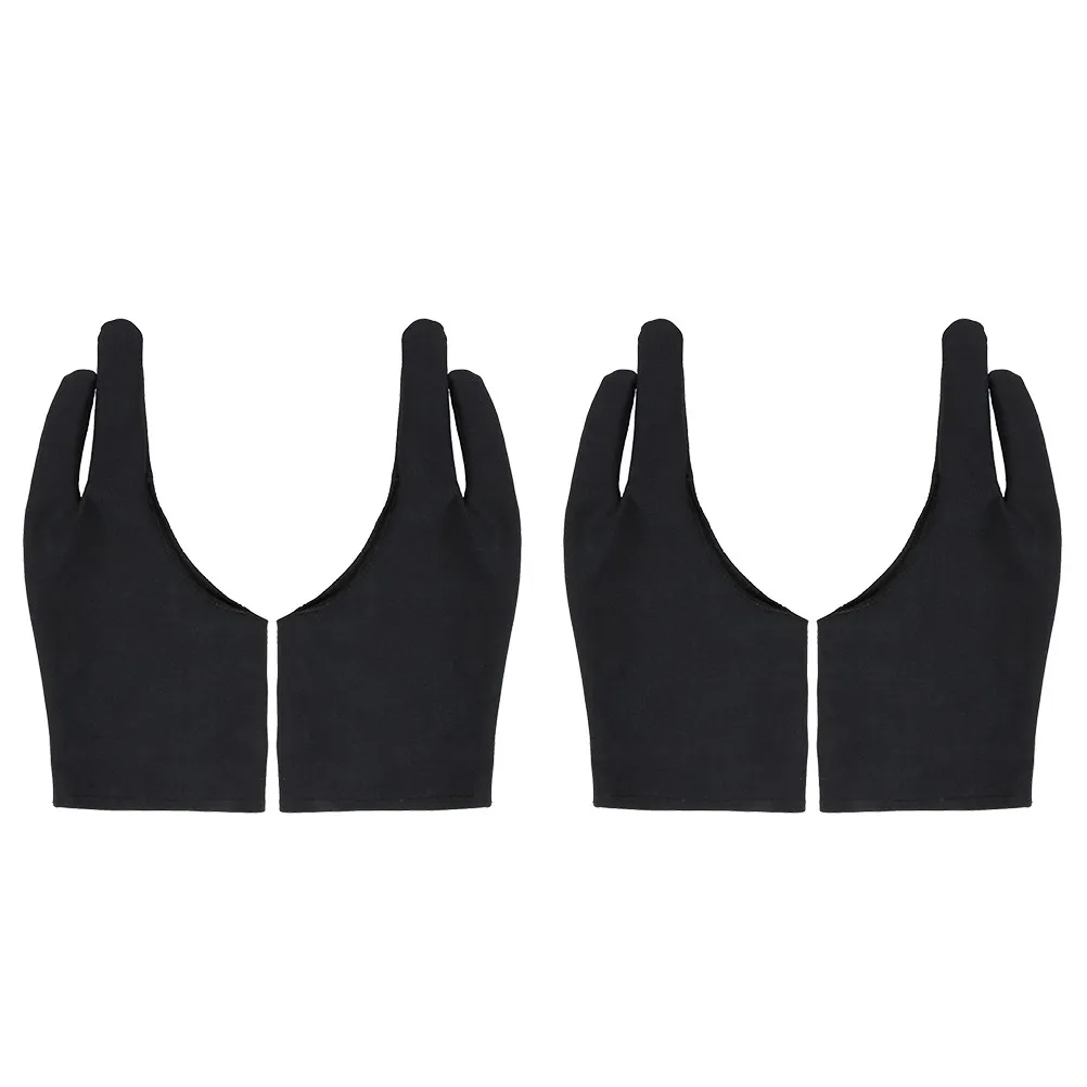 4Pcs 안티 드로잉 장갑 스판덱스 두 손가락 아티스트 장갑 스케치 페인팅 태블릿용 블랙 사이즈 M