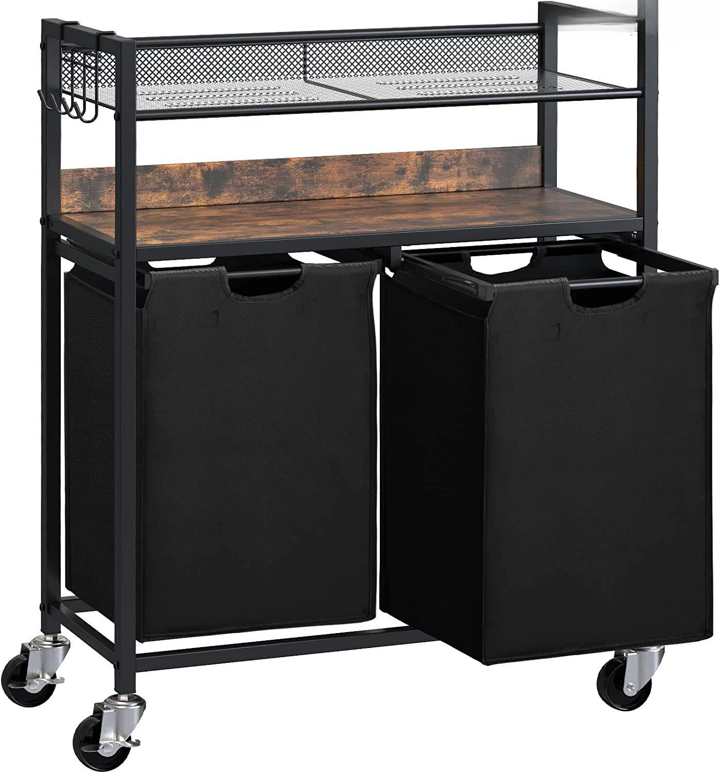 

Double Layer Dirty Clothes Basket Oxford Cloth 600D Cloth Sleeve Wheeled Trolley Laundry Cart Can Be Moved and Removed