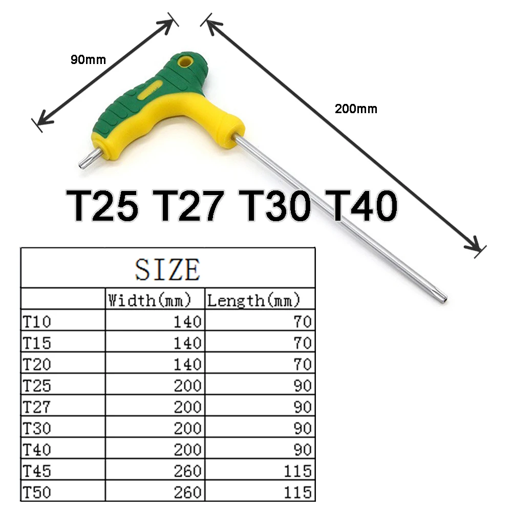 1pc Torx 스크루 드라이버 T 핸들 Torx 키 강철 육각형 스크루 드라이버 (중간 구멍 포함) T10/T15/T20/T25/T27/T30/T40/T45/T50