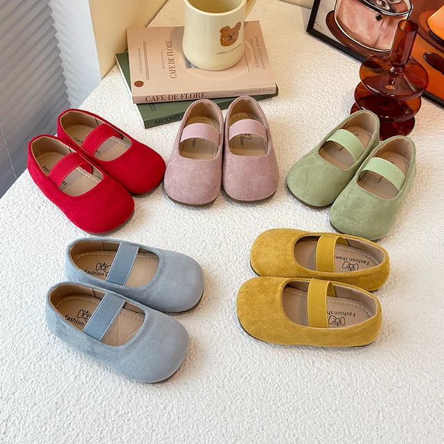 Girl's Ballet Flats Candy Color Suede Elastic Band Kids Princess Shoes Spring Shallow Leisure Trendy Children Mary Janes 23-34