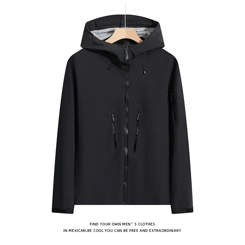 Full pressure adhesive technology men's outdoor mountaineering windproof and waterproof thin hooded assault jacket
