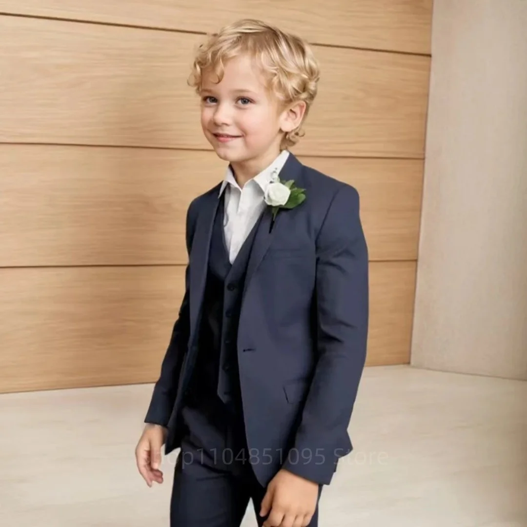 Green 3 Piece Boys Suit Fashion Design Jacket Pants Vest Set Kids Tuxedo for Wedding Graduation Stage Performance Formal Outfit
