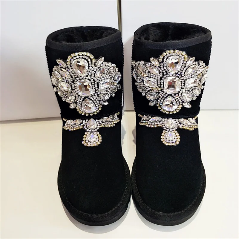 

Mid-calf boots handmade custom winter fashion plus velvet warm boots all-in-one silver diamond fur boots women's 35-44